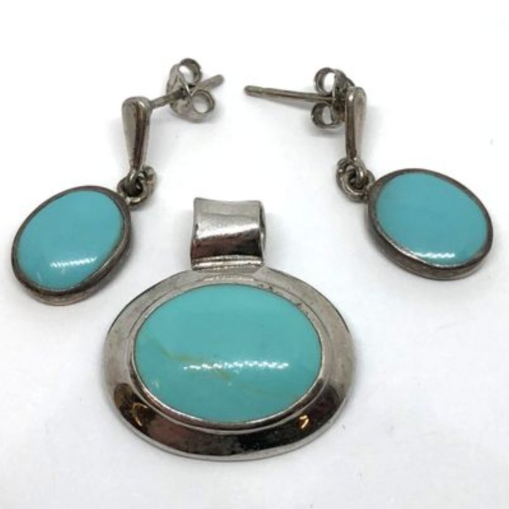 Sterling Silver Turquoise Earring + Pendant Set